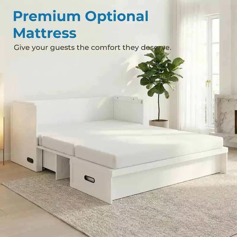 Mjkone Queen-Size-Schrankbett mit Matratze, USB-Ladeanschluss und Aufbewahrungsschubladen
