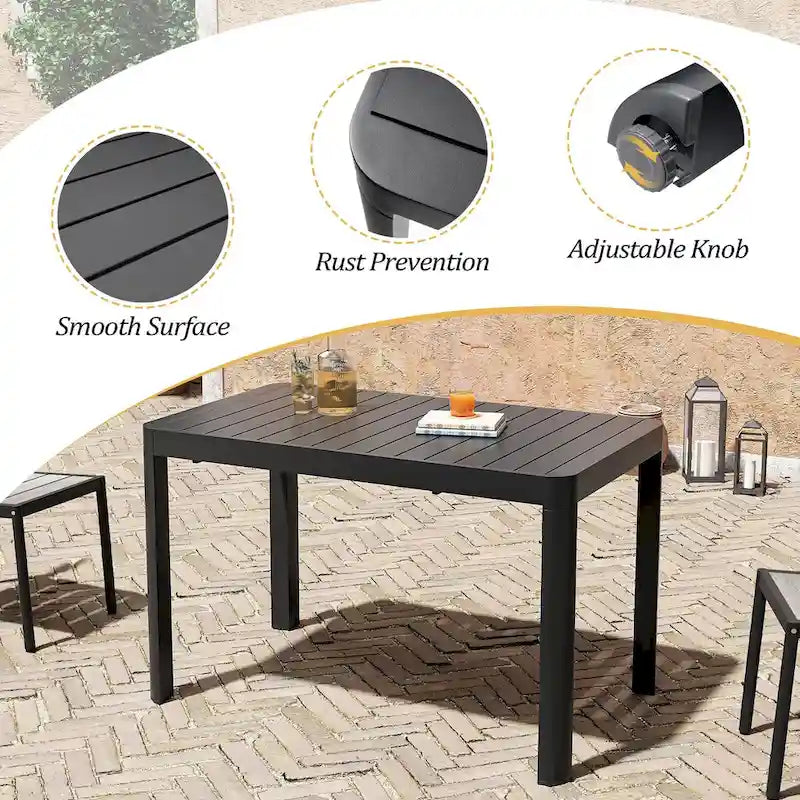 Outdoor 5/7-teiliges Terrassen-Essgruppe aus Aluminium mit stapelbaren Stühlen und ausziehbarem Tisch