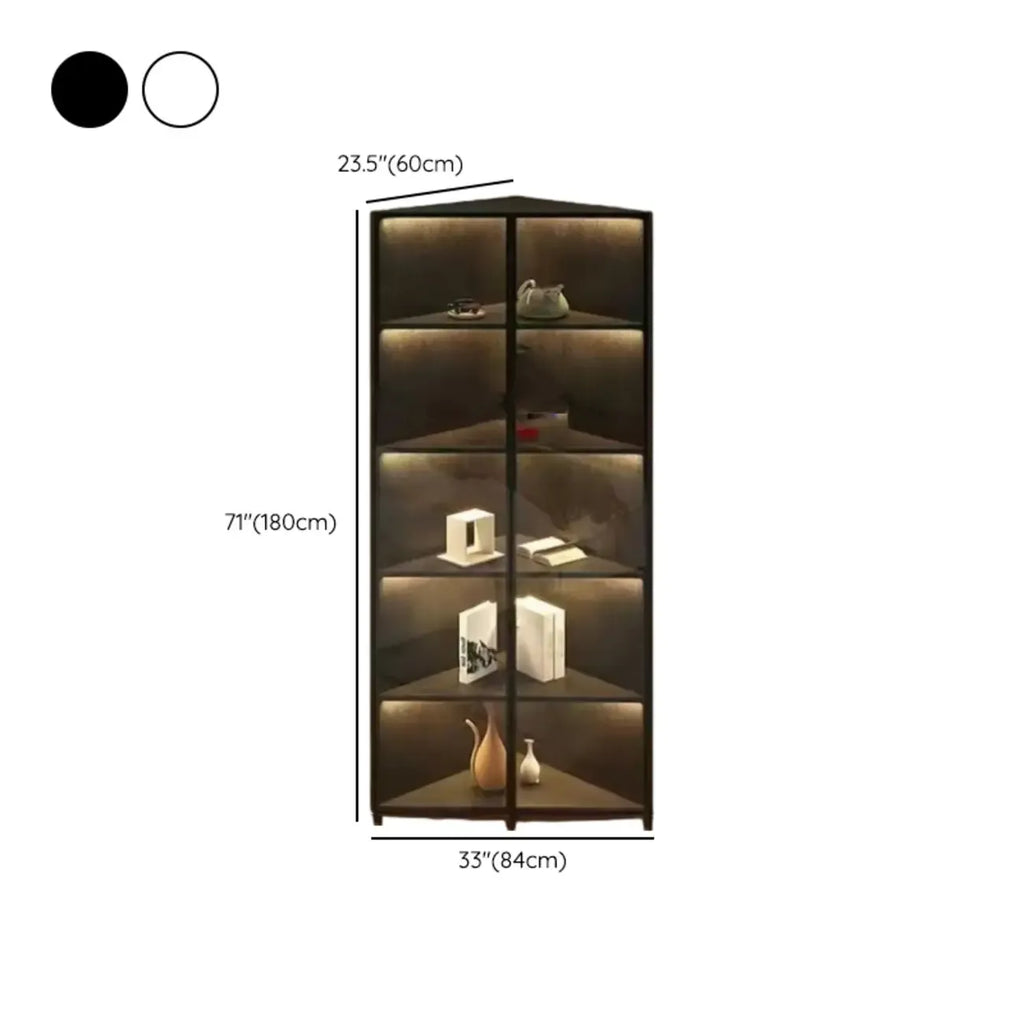Modernes graues Eck-Standregal aus Metall und Holz mit Glastür