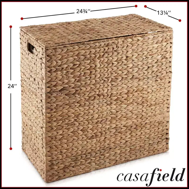 Casafield Wäschekorb mit 2 Fächern, Deckel und herausnehmbaren Wäschesäcken, Wäschekorbsortierer aus Wasserhyazinthe für Kleidung