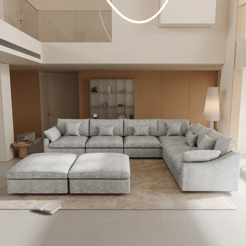 Großes Ecksofa aus Leinen für das Wohnzimmer-Set