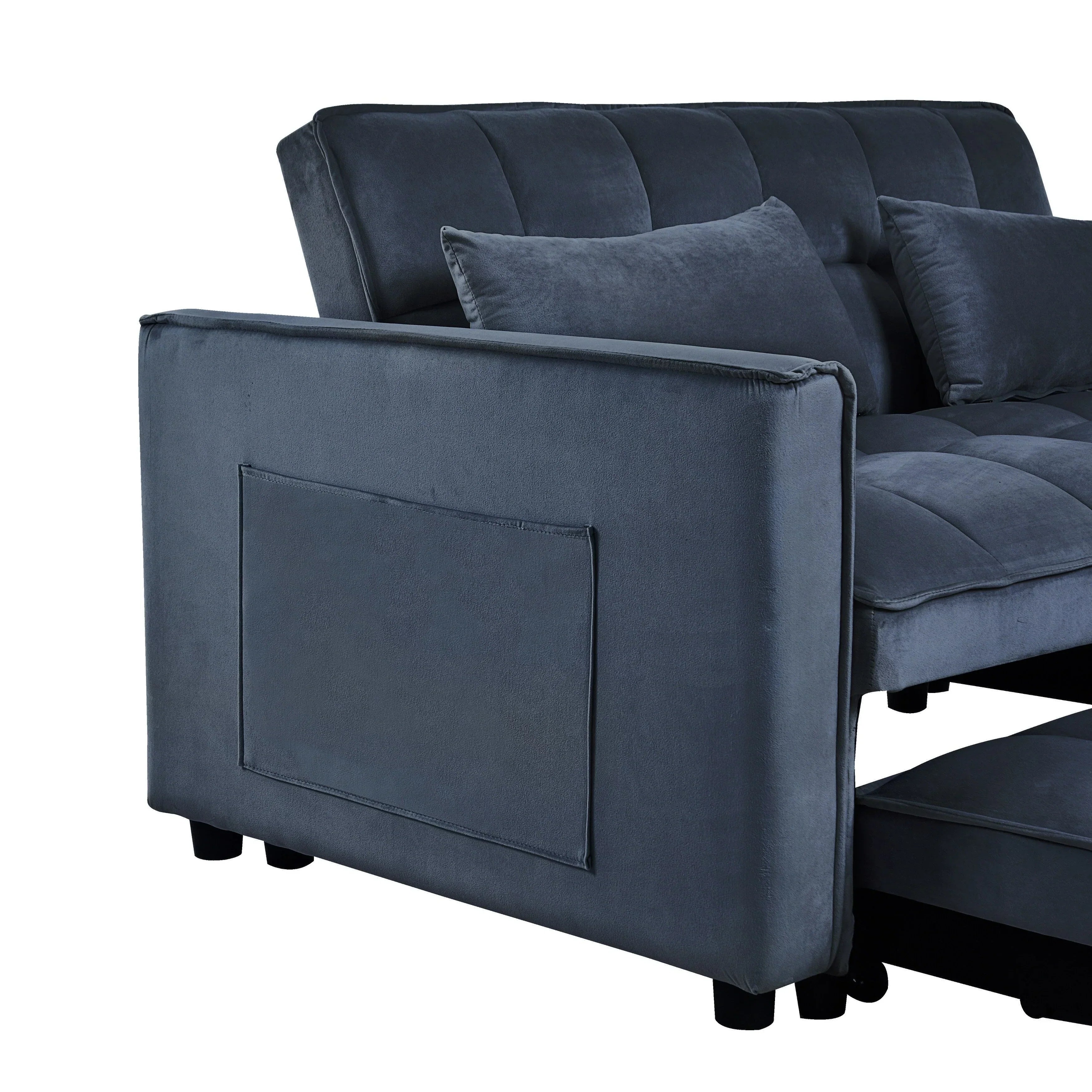 Modernes Schlafsofa zum Ausziehen, 3-in-1 Schlafsofa mit verstellbarer Rückenlehne, Samt-Zweisitzer, Kissen & Seitentaschen