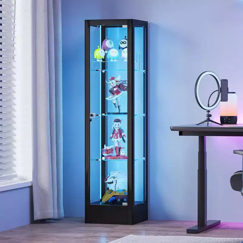 Bekrvio 4-stöckige Glasvitrine mit Schloss, 63 Vitrine mit Hartglastür und verstellbaren Einlegeböden