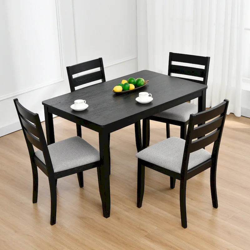 5-teiliges Esszimmerset aus Massivholz 47L (1 Tisch + 4 Stühle mit Sprossenrückenlehne)