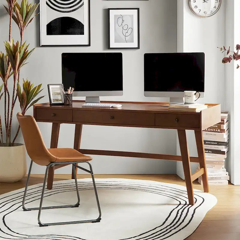 Eugenia Mid-century Büroschreibtisch mit Schubladenteiler, Kabelmanagement und Ladestation von HULALA HOME