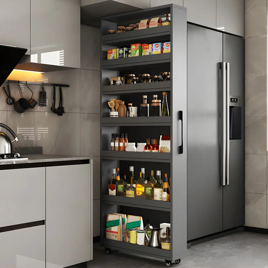 Modernes Holz-Buffet mit offenen Regalen und Rollen