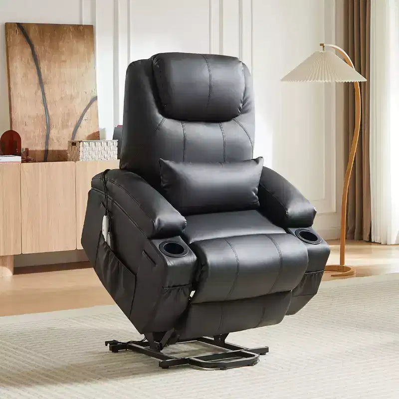 Bestier 34,6'' elektrischer Aufstehsessel mit Massage und Heizfunktion, Relaxsessel aus Kunstleder mit Seitentaschen und Getränkehaltern