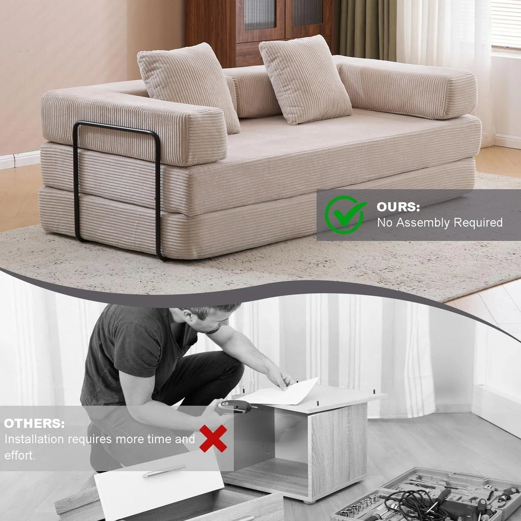 Umwandelbares Bodenschlafsofa mit Rückenkissen, Chenille-Gewebe für Wohnzimmer Schlafzimmer
