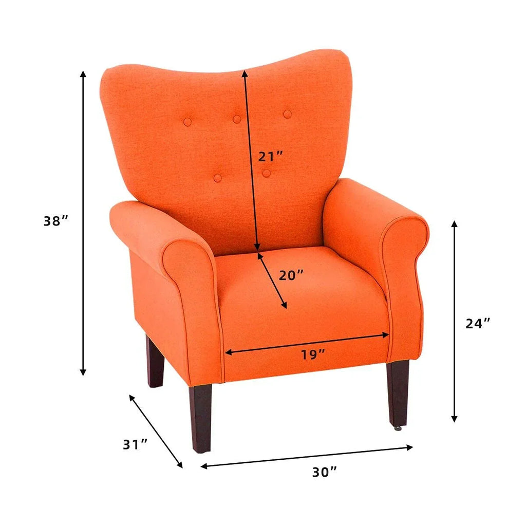 Erommy Moderner Akzentsessel, Hochlehniger Sessel, Gepolsterter Stoff-Knopf-Einzelsessel mit Holzbeinen für das Wohnzimmer