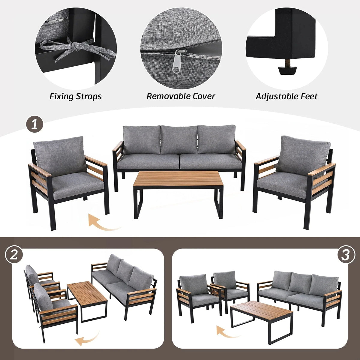 4-teiliges Outdoor-Gartenmöbel-Set mit Sofa