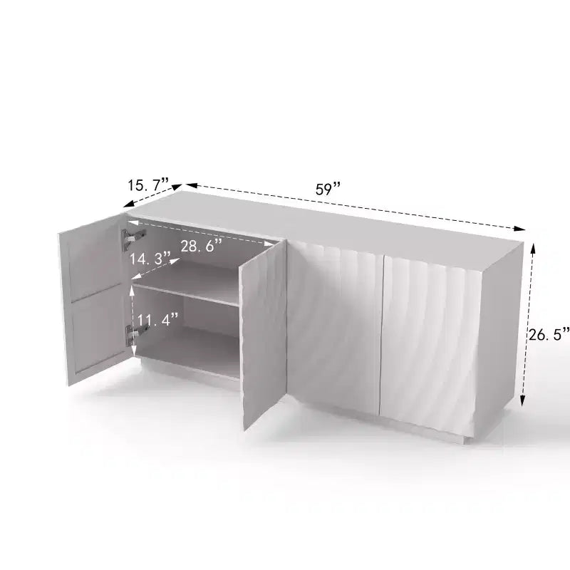 59 Modernes Spiral-Sideboard-Buffetschrank, flaches Kunst-Eingangs-Aufbewahrungsschrank mit 3D-Riffeltextur-Türen