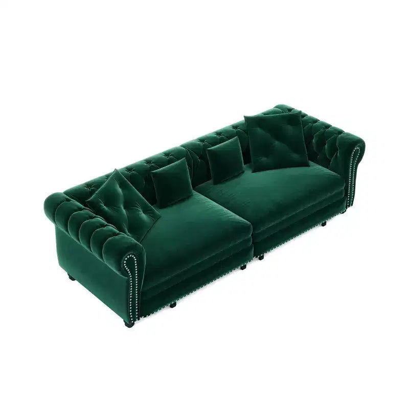 Whisen Velvet 3-in-1 Schlafsofa und wandelbares Schlafsofa im Kingsize-Format mit ausziehbarem Ottomane, getuftetem Design