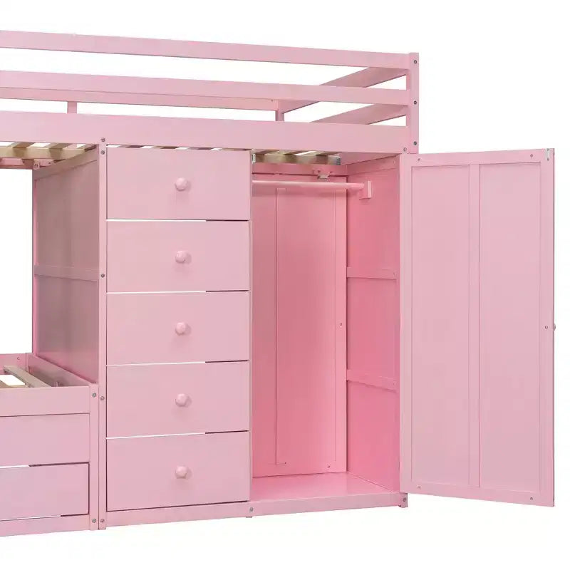 Modernes Etagenbett mit voller Größe, integriertem Kleiderschrank und 7 Schubladen