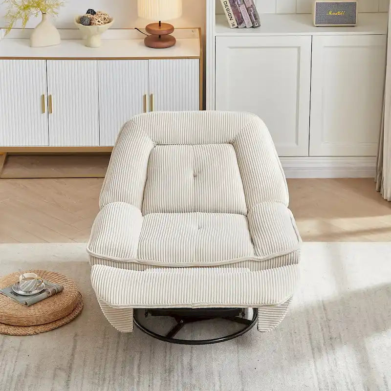 Drehbarer Relaxsessel aus Cord mit Gleitfunktion und Fußstütze für das Wohnzimmer