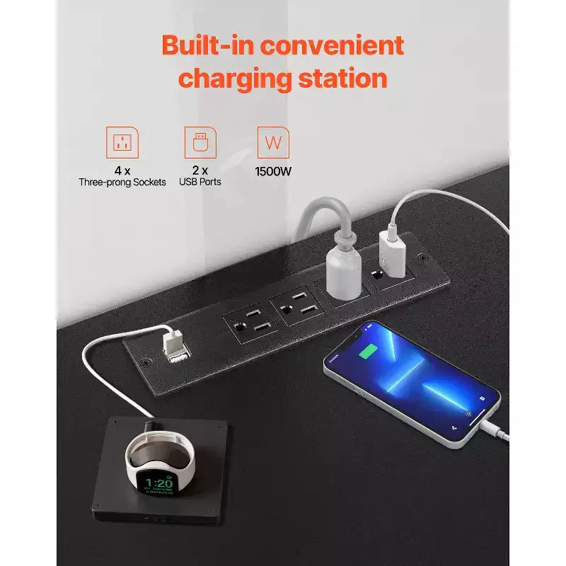 VEVOR 52 TV-Ständer mit Halterung für Fernseher bis 75 Zoll, Entertainment-Center mit Steckdose, höhenverstellbar, Schwarz