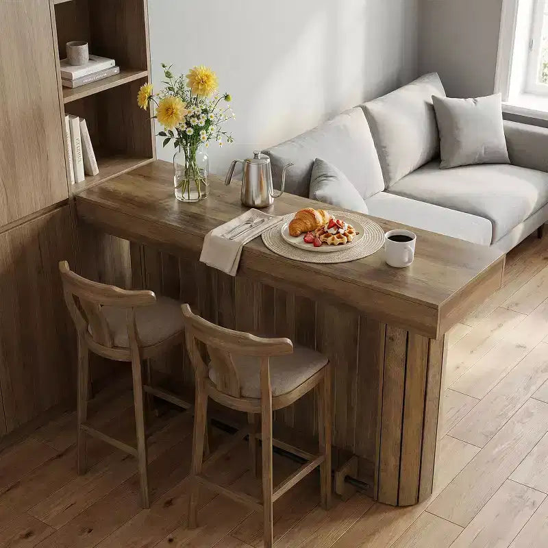 Lantine Bartisch, 160 cm langer Bartisch aus Holz mit Metallfußstütze, Stehtisch mit Ablagefächern für Wohnzimmer, Bistro, Esszimmer (Braun)