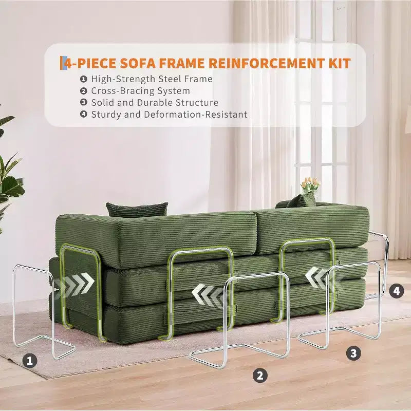5-in-1 Schlafsofa, 78.8 Modulares Cord-Schlafsofa mit stabilem Rahmen, Multifunktions-Futon für kleine Räume, Wohnzimmer und Gästezimmer