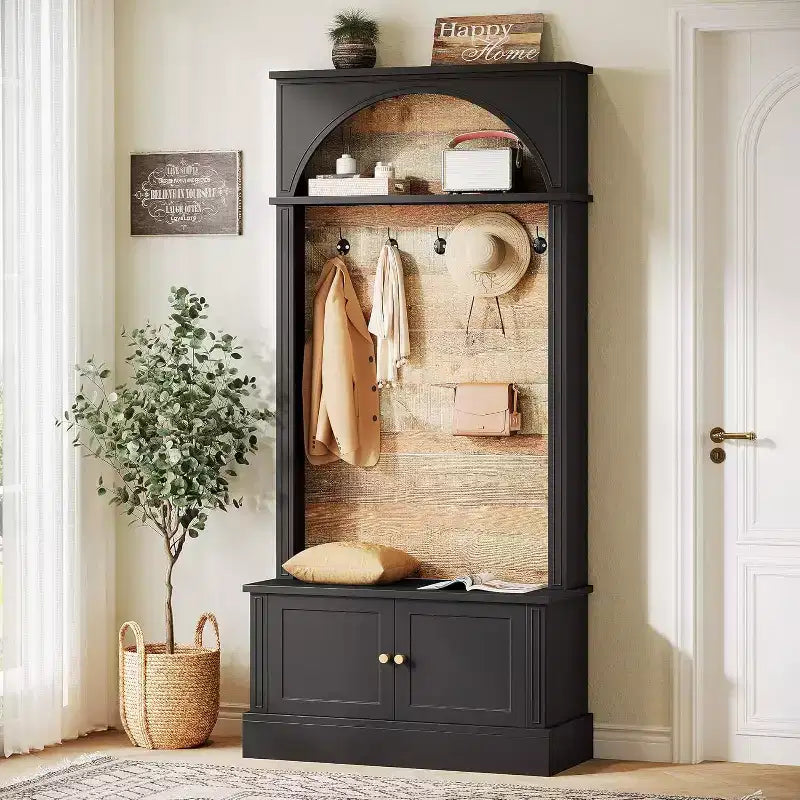 Lantine 70.86 Garderobe mit Sitzbank, 4-in-1 Fluraufbewahrung: Kleiderhaken, Schuhregal, Garderobenbank für den Eingangsbereich