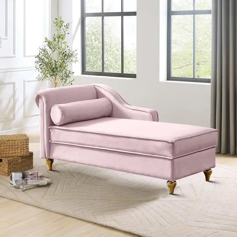 Französischer eleganter Samt-Polster-Liegestuhl mit Kissen und Stauraum