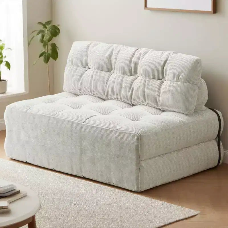 Klappbares Cord-Schlafsofa Futon, wandelbarer Bodenschlafsessel mit Kissen & Rückenlehne
