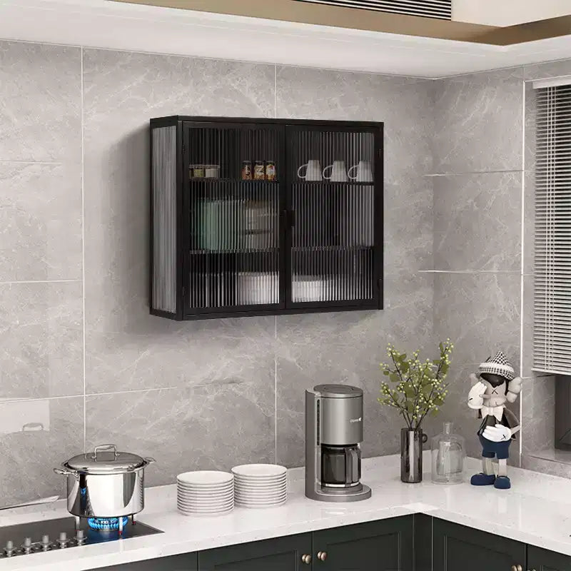 Okak Moderner 2-türiger Wandschrank mit 3-stufigem Stauraum und Glastüren für Flur/Esszimmer/Wohnzimmer/Küche