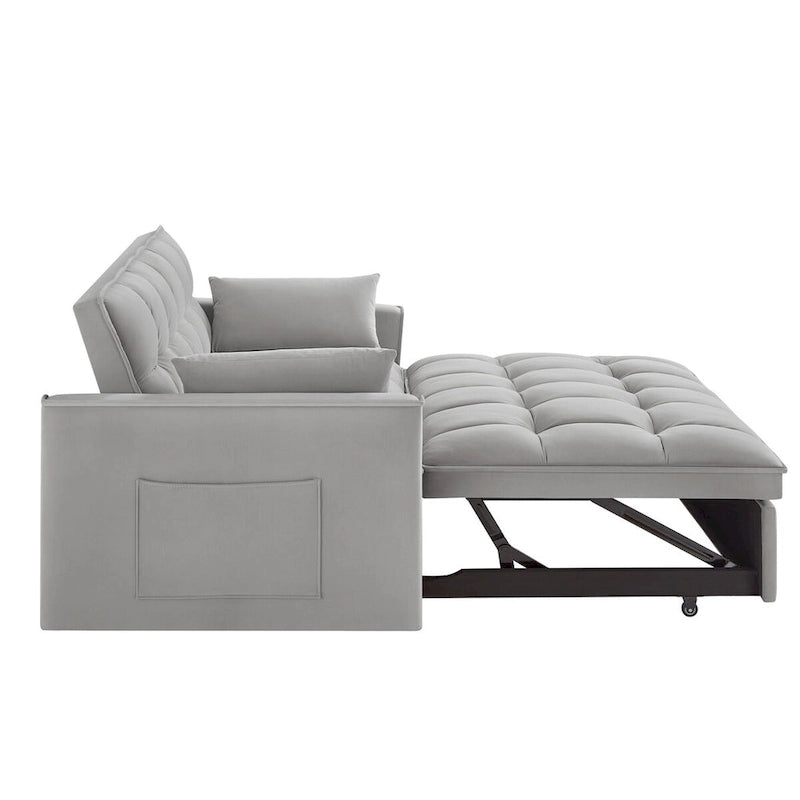 4-in-1 Loveseat Schlafsofa mit Armlehnen & Aufbewahrungstaschen, Multifunktionales getuftetes Ausziehsofa mit verstellbarer Rückenlehne