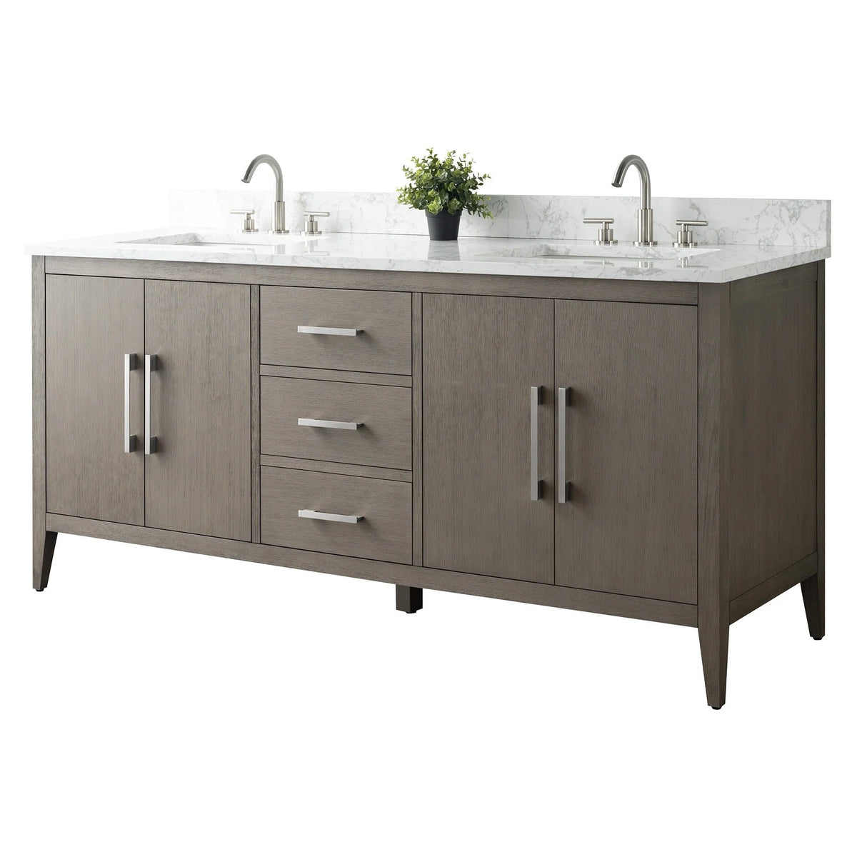 Vanity Art 72 Zoll Badezimmer-Waschtischunterschrank mit Doppelwaschbecken und Kunstmarmorplatte
