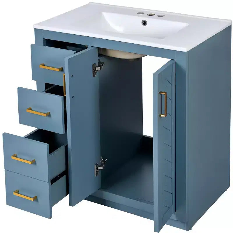 30 Zoll Einzelwaschtisch-Badschrank mit Unterschrank und 3 Schubladen – Schwarz / Blau / Grün / Indigo / Weiß