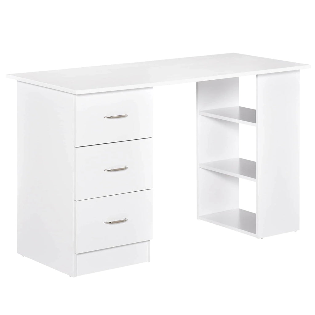 HOMCOM 47 Moderner Home-Office Computertisch Regal Kombination Schreibtisch Arbeitstisch mit 3 Schubladen und Ablagefach - Weiß