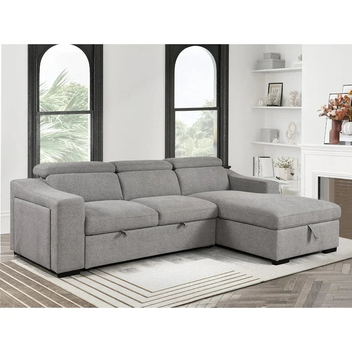 Roomfitters 103 Verwandlungs-Ecksofa mit Stauraum-Recamiere, verstellbaren Kopfstützen, L-förmiges Schlafsofa