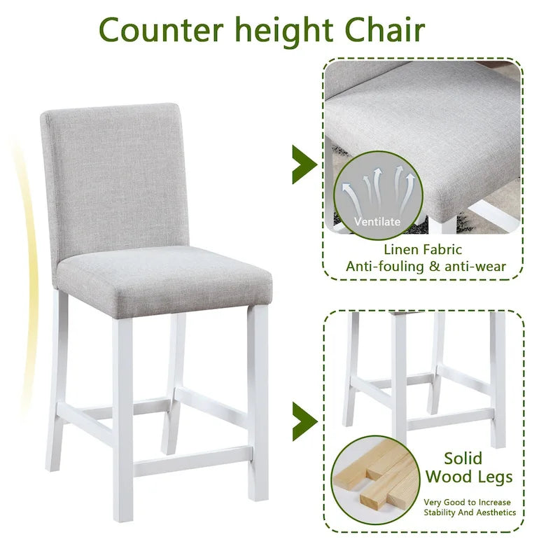 Modernes 5-teiliges Esszimmer-Set mit quadratischem Tresenhochtisch und 4 gepolsterten Stühlen