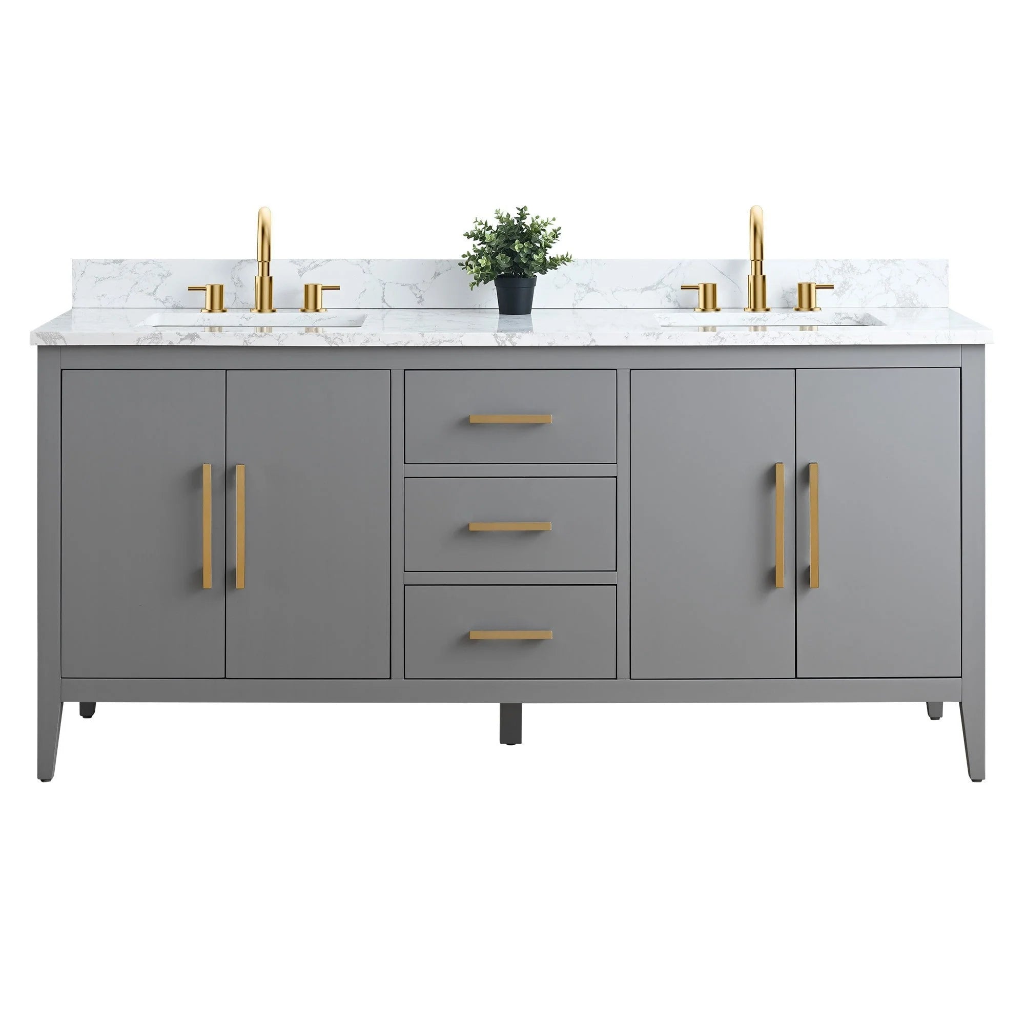 Vanity Art 72 Zoll Badezimmer-Waschtischunterschrank mit Doppelwaschbecken und Kunstmarmorplatte