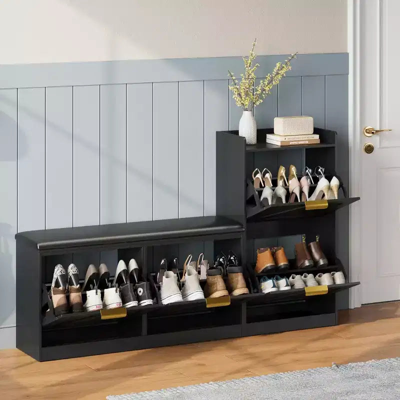 Schuhschrank mit Sitzbank & 4 Klappfächern – Schmaler Eingangsbereich-Organizer für 35–40 Paar Schuhe