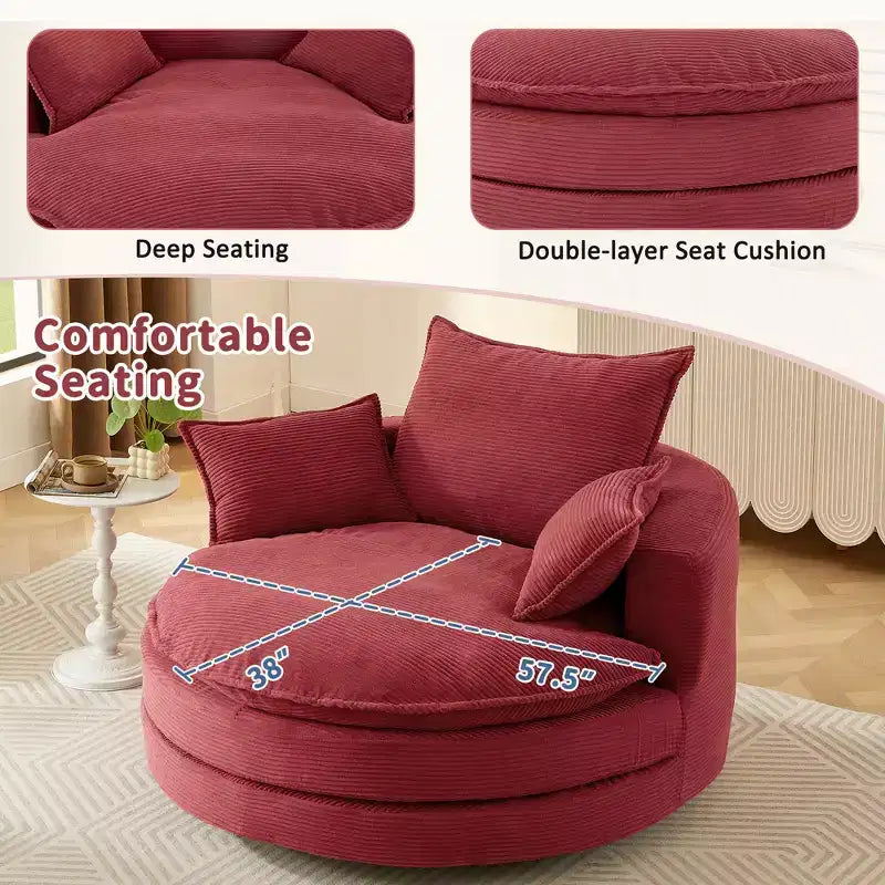 360° drehbarer Loungesessel, drehbarer runder Fass-Sessel mit Kissen für das Wohnzimmer