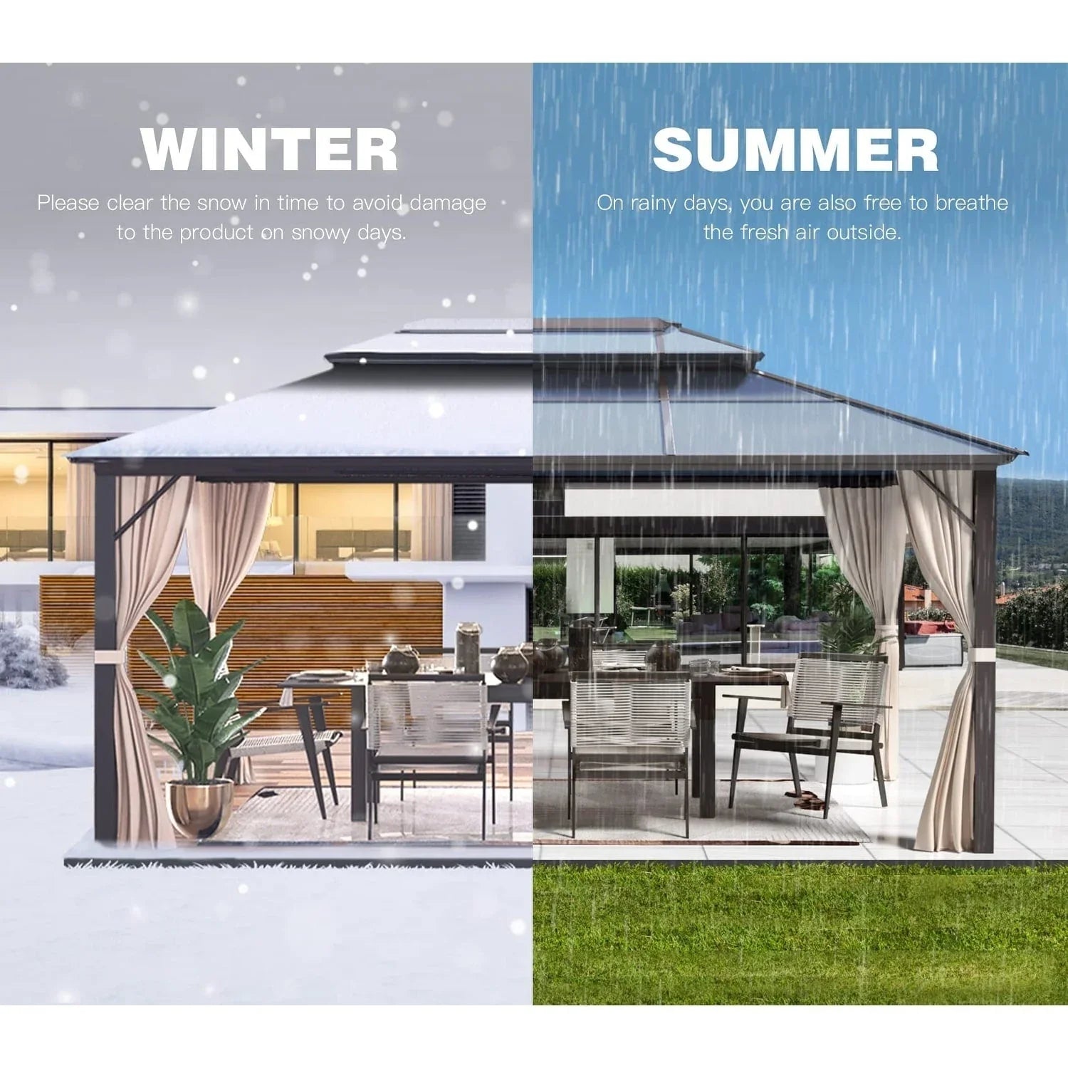 EROMMY Hardtop-Pavillon, Outdoor-Pergola mit Doppeldach & Netzen & Vorhängen, Hochleistungs-Canopy für Terrasse, Garten, Poolparty