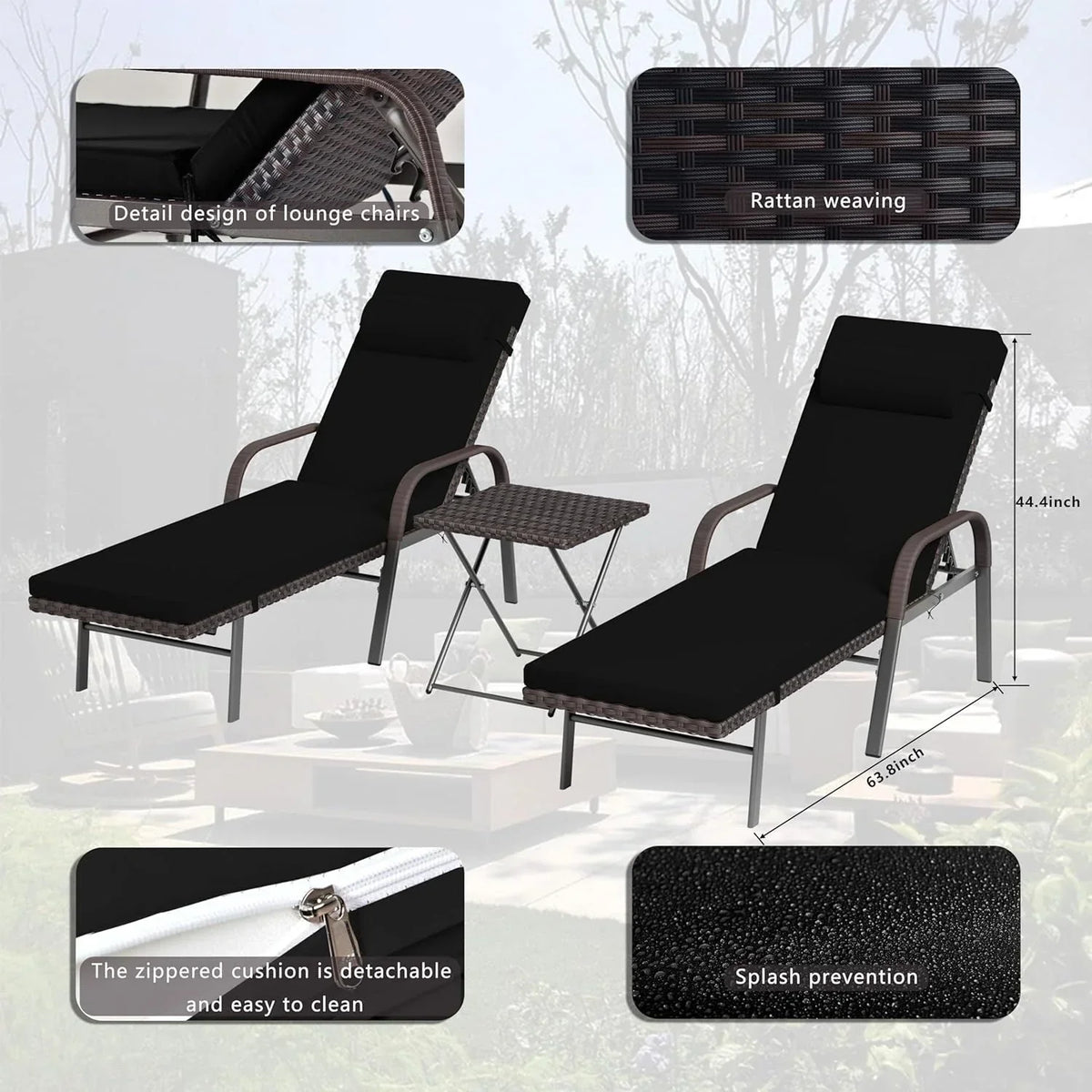 Kullavik 3-teiliges Outdoor-Liegen-Set