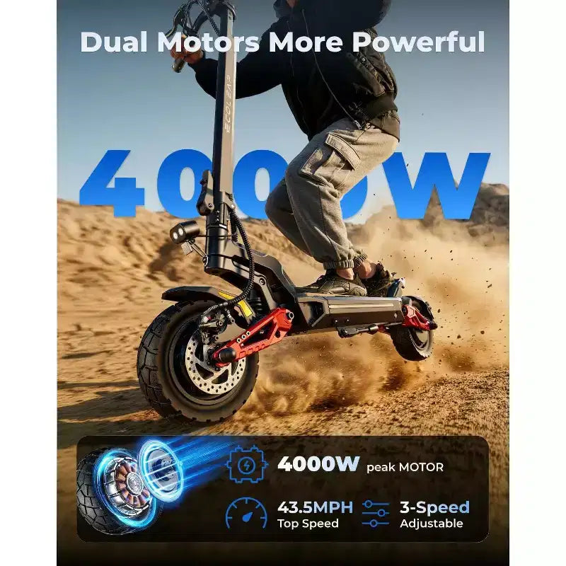 ECOLEAP L7 PRO Elektroroller für Erwachsene, 4000W Spitzenleistung Doppelmotor, 70 km/h, 120 km Reichweite, Doppelradaufhängung, Scheibenbremsen vorne und hinten, UL