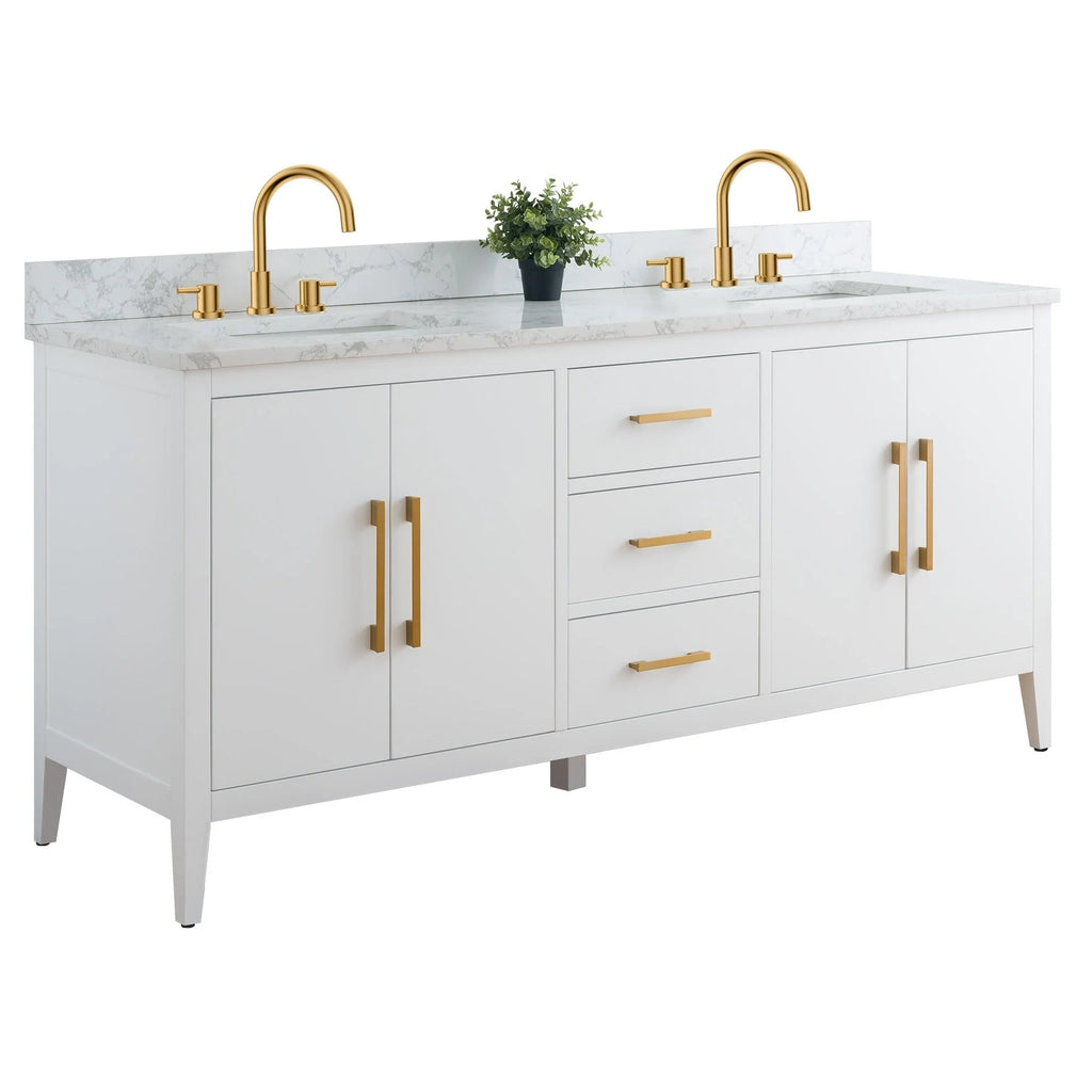 Vanity Art 72 Zoll Badezimmer-Waschtischunterschrank mit Doppelwaschbecken und Kunstmarmorplatte