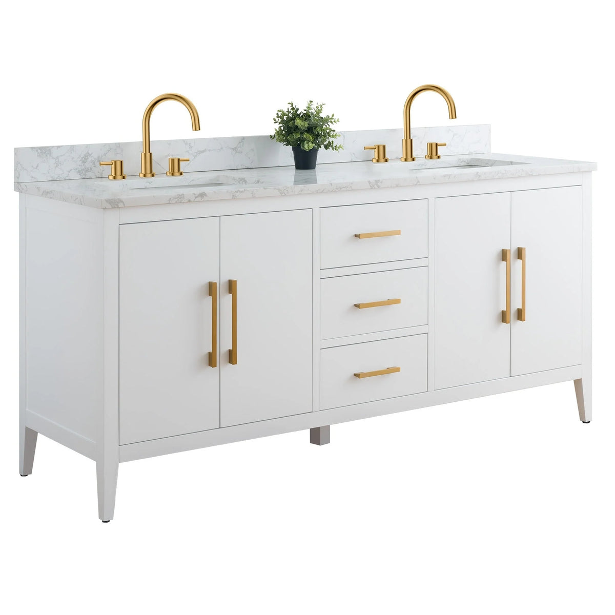 Vanity Art 72 Zoll Badezimmer-Waschtischunterschrank mit Doppelwaschbecken und Kunstmarmorplatte