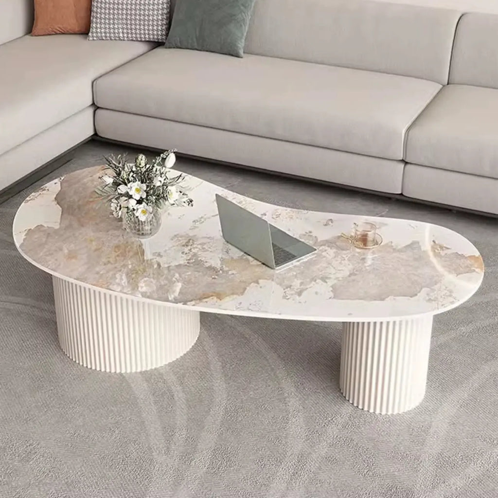 Minimalistischer ovaler Couchtisch in Standardweiß mit 2 Schubladen