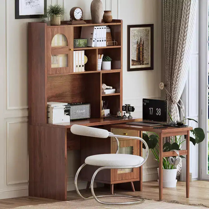 Okak Moderner Home-Office-Computertisch aus Holz mit Desktop/Stuhl & Regal, Jugend-Schüler-Schreibtisch mit Stauraum zum Lernen, Büro
