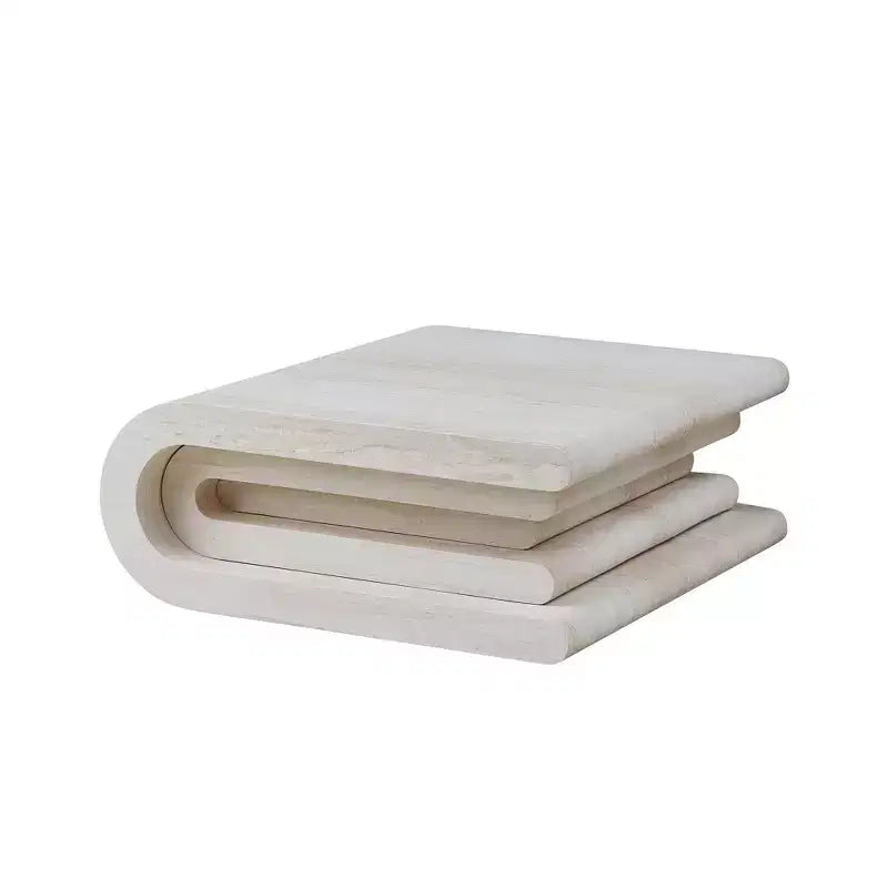 GDFStudio Laurine Moderner Couchtisch mit Travertinmuster in Schichtenoptik