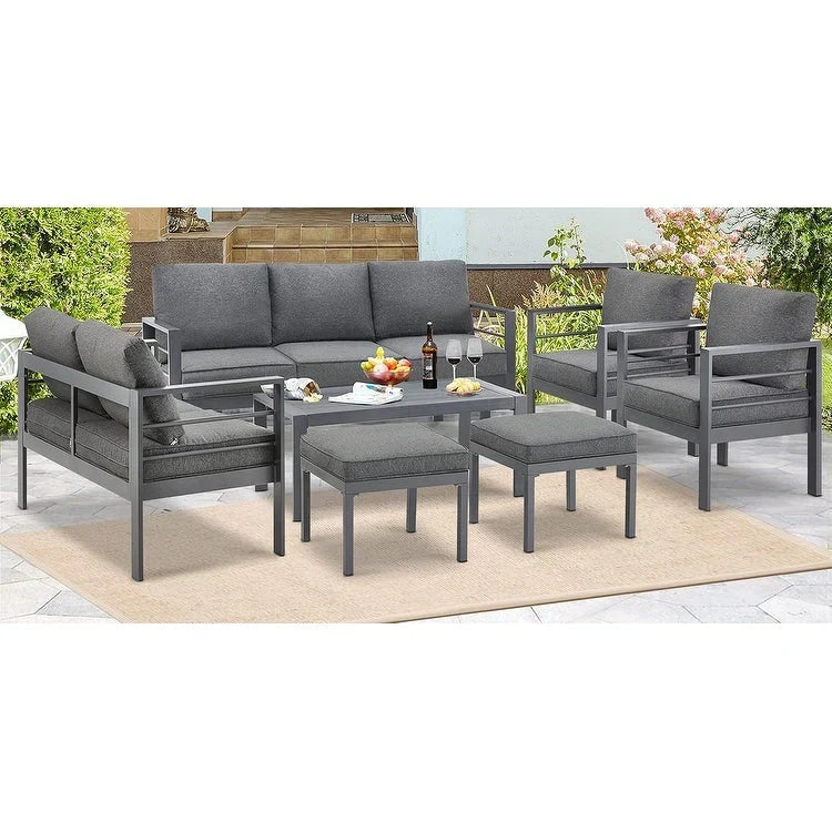 AECOJOY 7-teiliges Aluminium-Terrassenmöbel-Set Outdoor-Gesprächsgarnitur