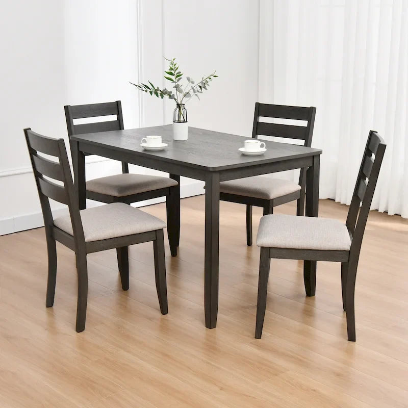5-teiliges Esszimmerset aus Massivholz 47L (1 Tisch + 4 Stühle mit Sprossenrückenlehne)