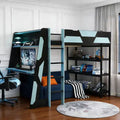 Luxystar Gaming-Hochbett mit Schreibtisch, Ablageregalen und Beleuchtung