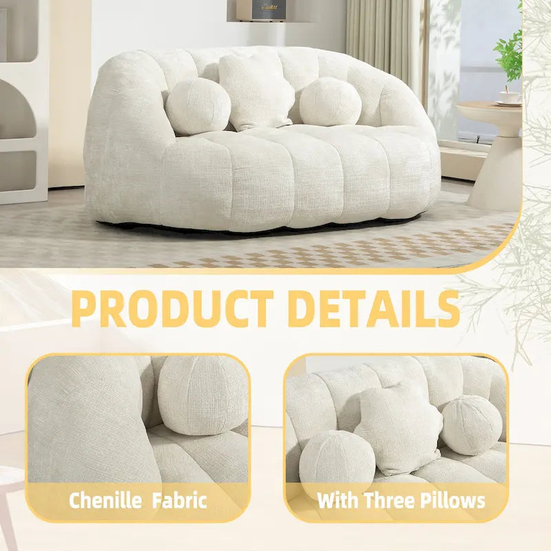 Weißer Chenille-Loungesessel (63,78 Zoll) mit hochdichtem Schaumstoff