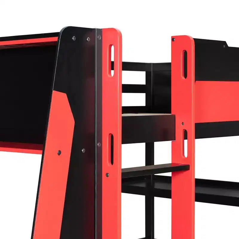 Luxystar Gaming-Hochbett mit Schreibtisch, Ablageregalen und Beleuchtung