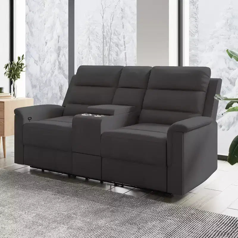 Beige/Graues 2-Sitzer Sofa mit Relaxfunktion aus Tech-Stoff, verstellbare Rückenlehne & Fußstütze