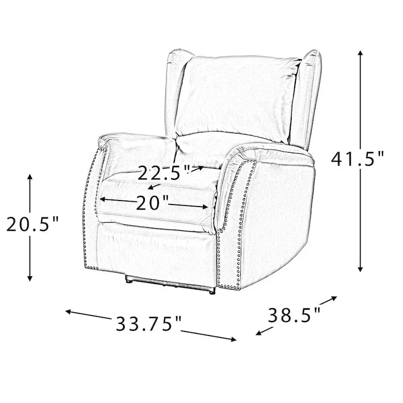 Elektrischer Relaxsessel aus Echtleder mit USB-Anschluss – Ohrensessel mit Nagelkopfbeschlägen, 2er-Set