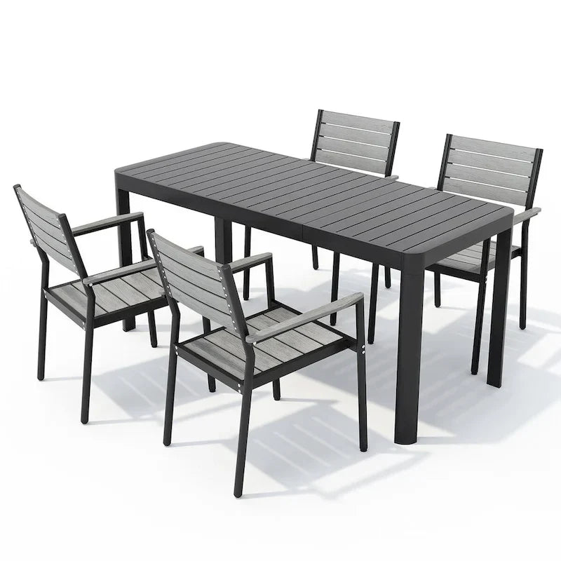 Outdoor 5/7-teiliges Terrassen-Essgruppe aus Aluminium mit stapelbaren Stühlen und ausziehbarem Tisch